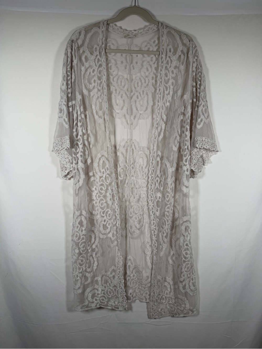 Boho Lace Sheer Kimono Duster Cardigan Fairy, Flowy, Ethereal, Whimsical